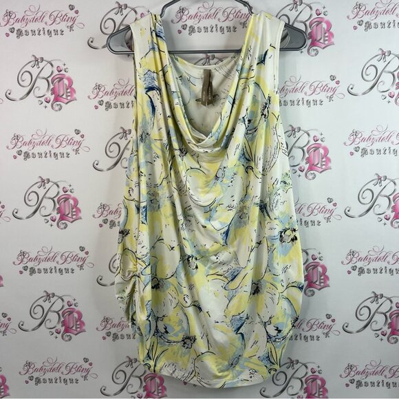 Be true to you tank top flowy Chic Floral Cowl Neck Blouse - Yellow and Blue - Picture 2 of 13